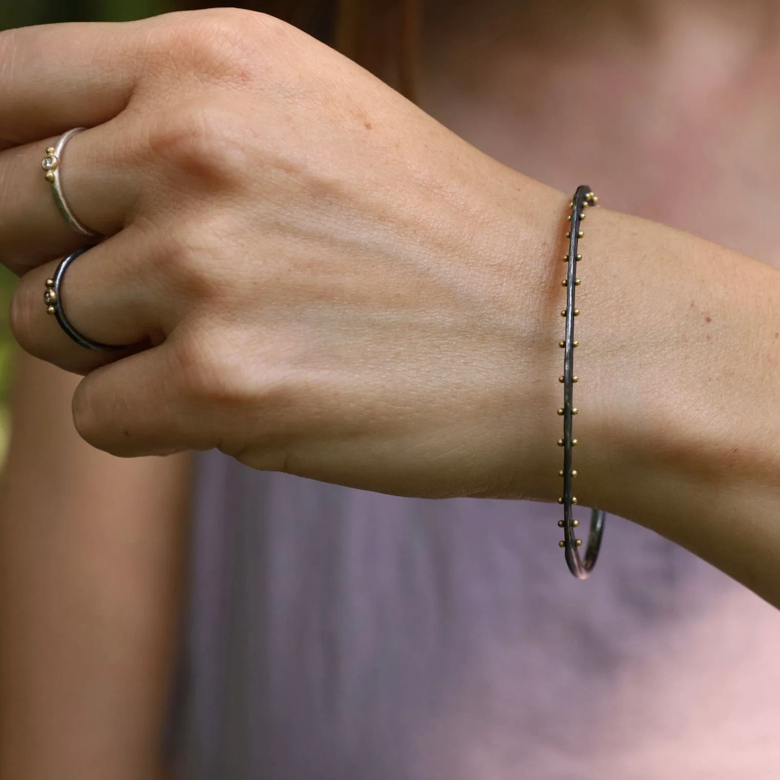 Crescent Bangle in Oxidized Sterling Silver & 18K Gold