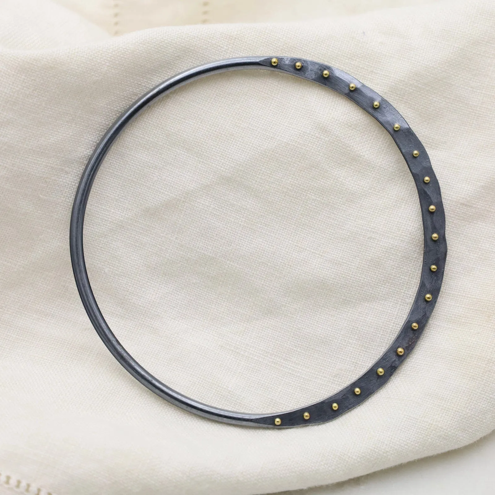 Crescent Bangle in Oxidized Sterling Silver & 18K Gold