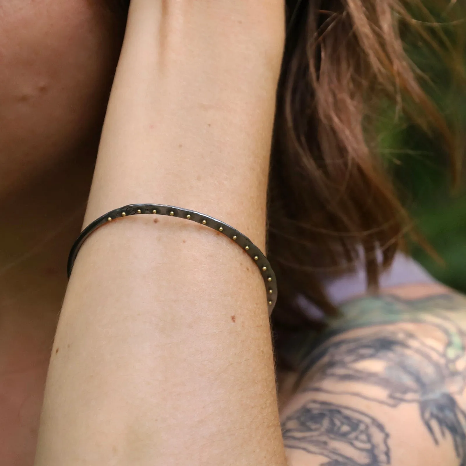 Crescent Bangle in Oxidized Sterling Silver & 18K Gold