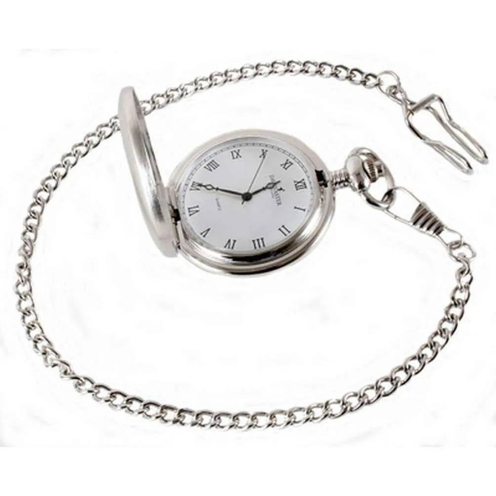 David Aster Brushed Quartz Full Hunter Pocket Watch - Silver