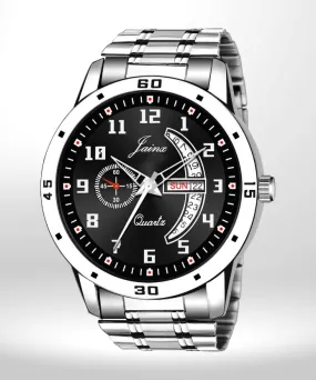 Day & Date Function Black Dial Steel Chain Analog Watch For Men - JM7175