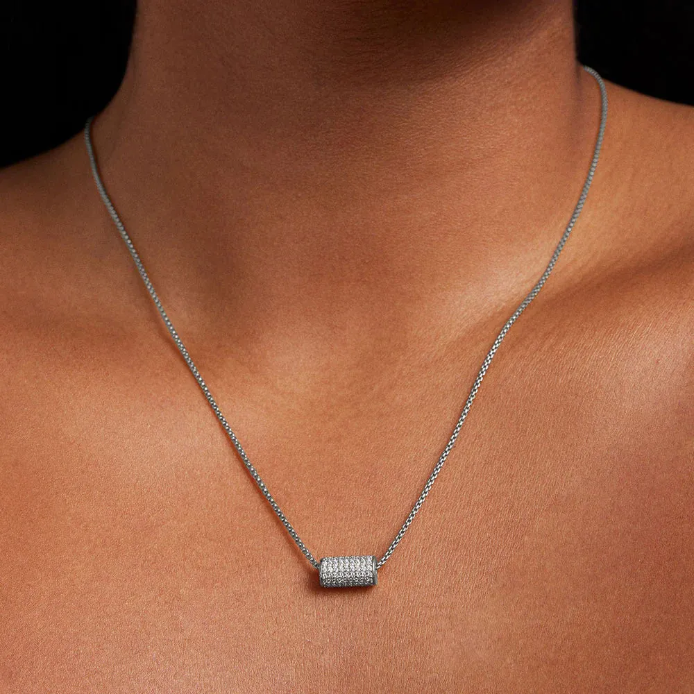 Dean Davidson Petite Pave Mini Tube Necklace in Wht Topaz/Silver
