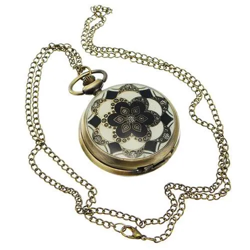 DEFFRUN Luxury European Style Flower Pattern Chain Retro Pocket Watch