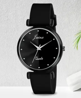 Dual Tone Dial Black Silicone Strap Analog Wrist Watch For Women - JW8570