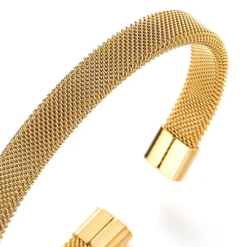 Elastic Adjustable Gold Stainless Steel Mesh Cable Bangle Bracelet for Men Women
