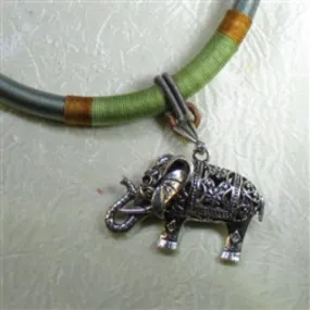 Elephant Pendant  on Silk Cord Necklace