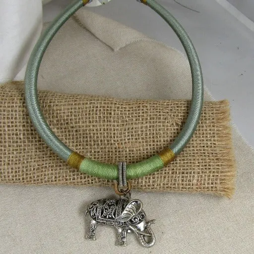 Elephant Pendant  on Silk Cord Necklace