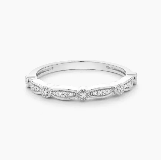Ella Stein Sterling Silver Vintage Classic Diamond Stacker Ring (SI3844)