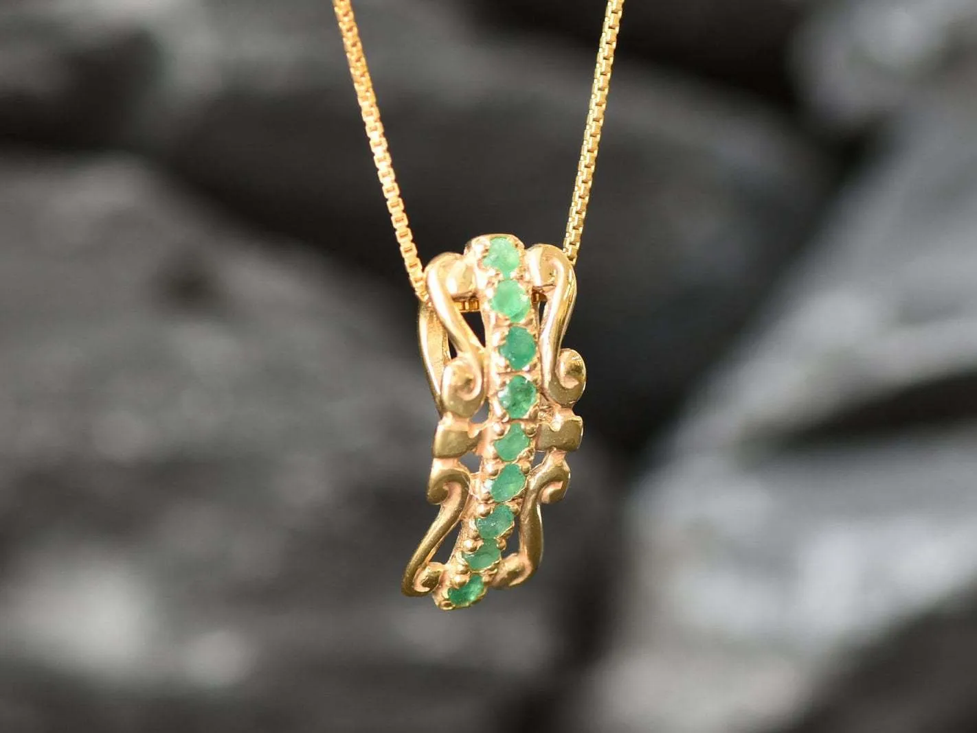 Emerald Crown Pendant - Natural Emerald Necklace, Gold Emerald Necklace
