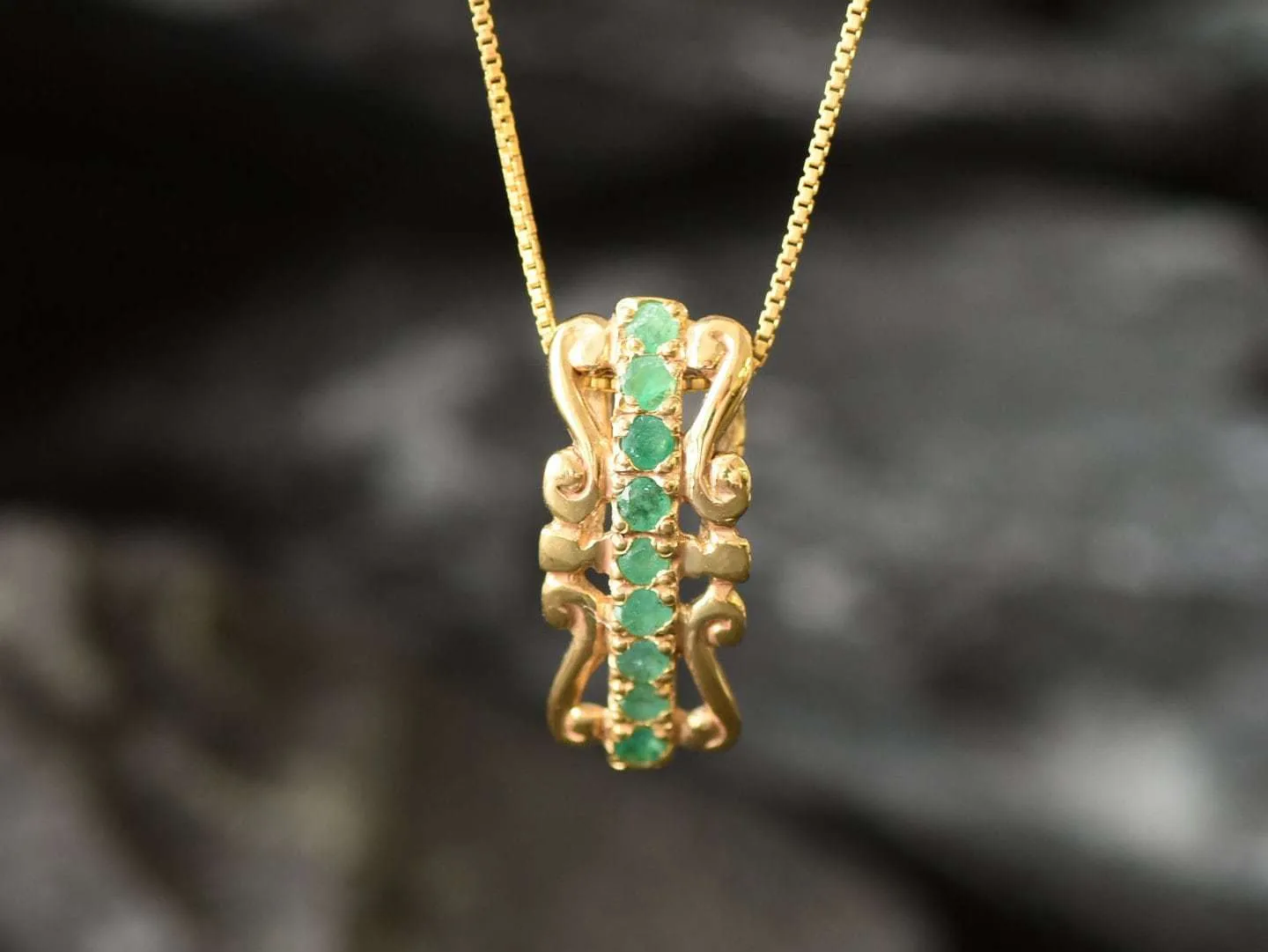 Emerald Crown Pendant - Natural Emerald Necklace, Gold Emerald Necklace