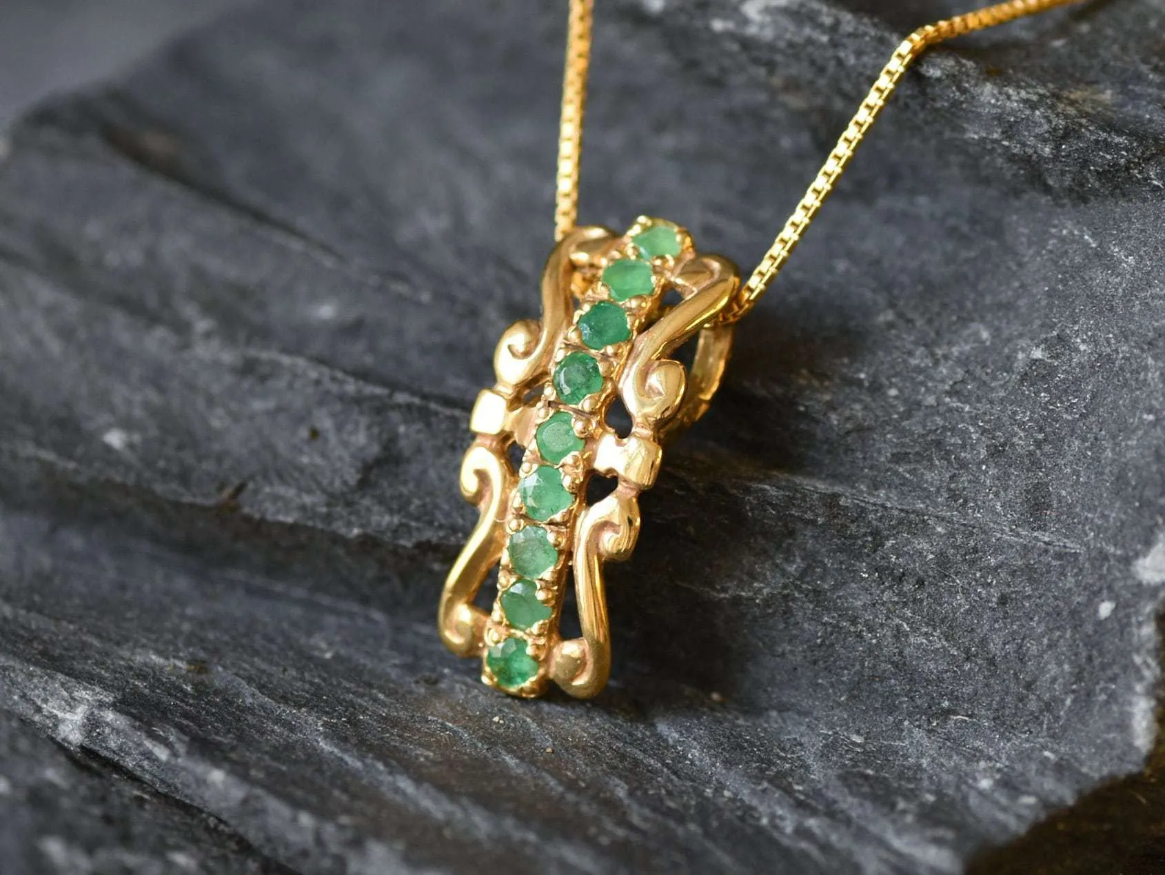 Emerald Crown Pendant - Natural Emerald Necklace, Gold Emerald Necklace