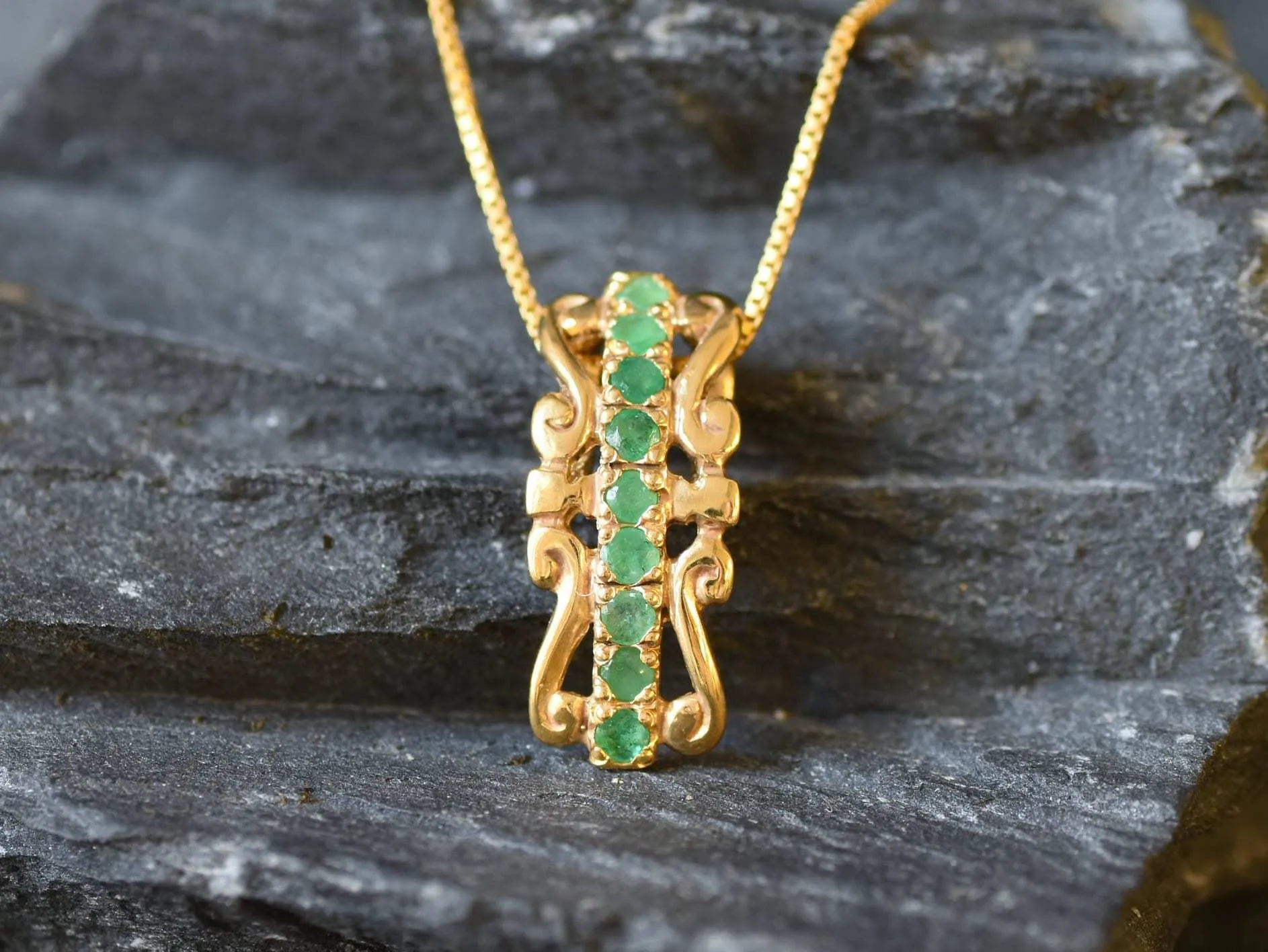 Emerald Crown Pendant - Natural Emerald Necklace, Gold Emerald Necklace