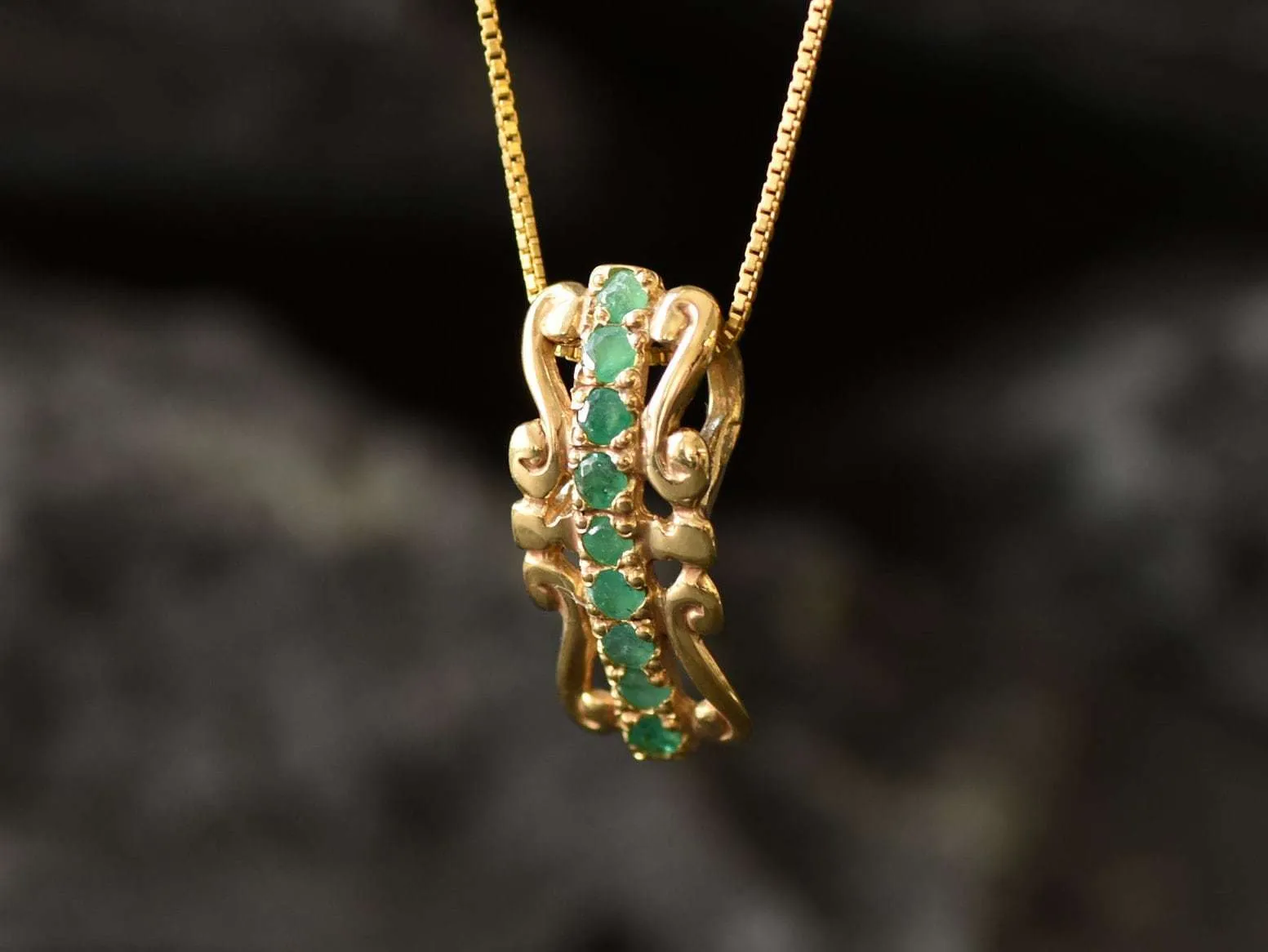 Emerald Crown Pendant - Natural Emerald Necklace, Gold Emerald Necklace