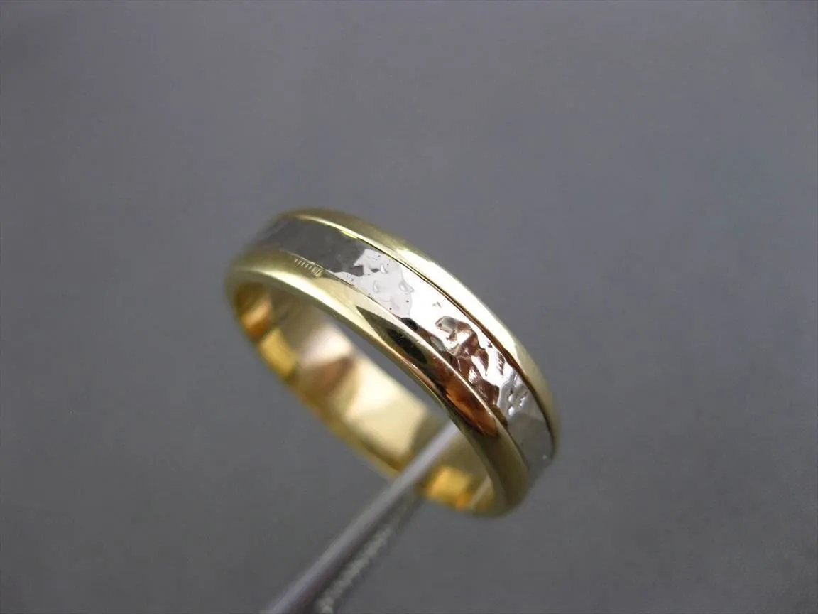 ESTATE WIDE 14KT WHITE & YELLOW GOLD HAMMER LOOK WEDDING ANNIVERSARY RING #23538