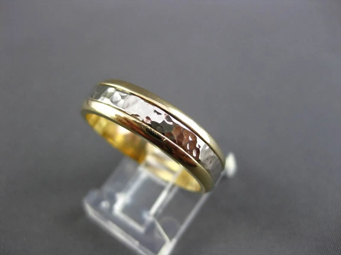 ESTATE WIDE 14KT WHITE & YELLOW GOLD HAMMER LOOK WEDDING ANNIVERSARY RING #23538