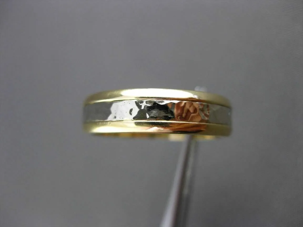 ESTATE WIDE 14KT WHITE & YELLOW GOLD HAMMER LOOK WEDDING ANNIVERSARY RING #23538
