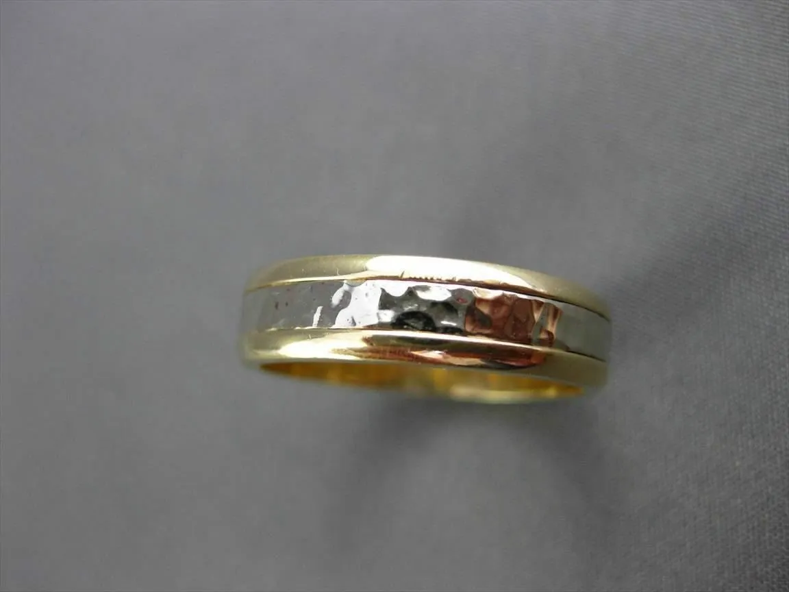 ESTATE WIDE 14KT WHITE & YELLOW GOLD HAMMER LOOK WEDDING ANNIVERSARY RING #23538