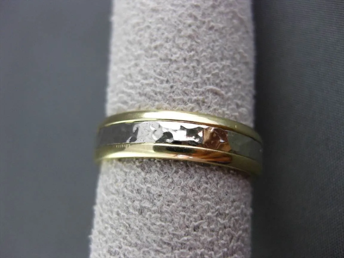 ESTATE WIDE 14KT WHITE & YELLOW GOLD HAMMER LOOK WEDDING ANNIVERSARY RING #23538