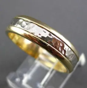 ESTATE WIDE 14KT WHITE & YELLOW GOLD HAMMER LOOK WEDDING ANNIVERSARY RING #23538