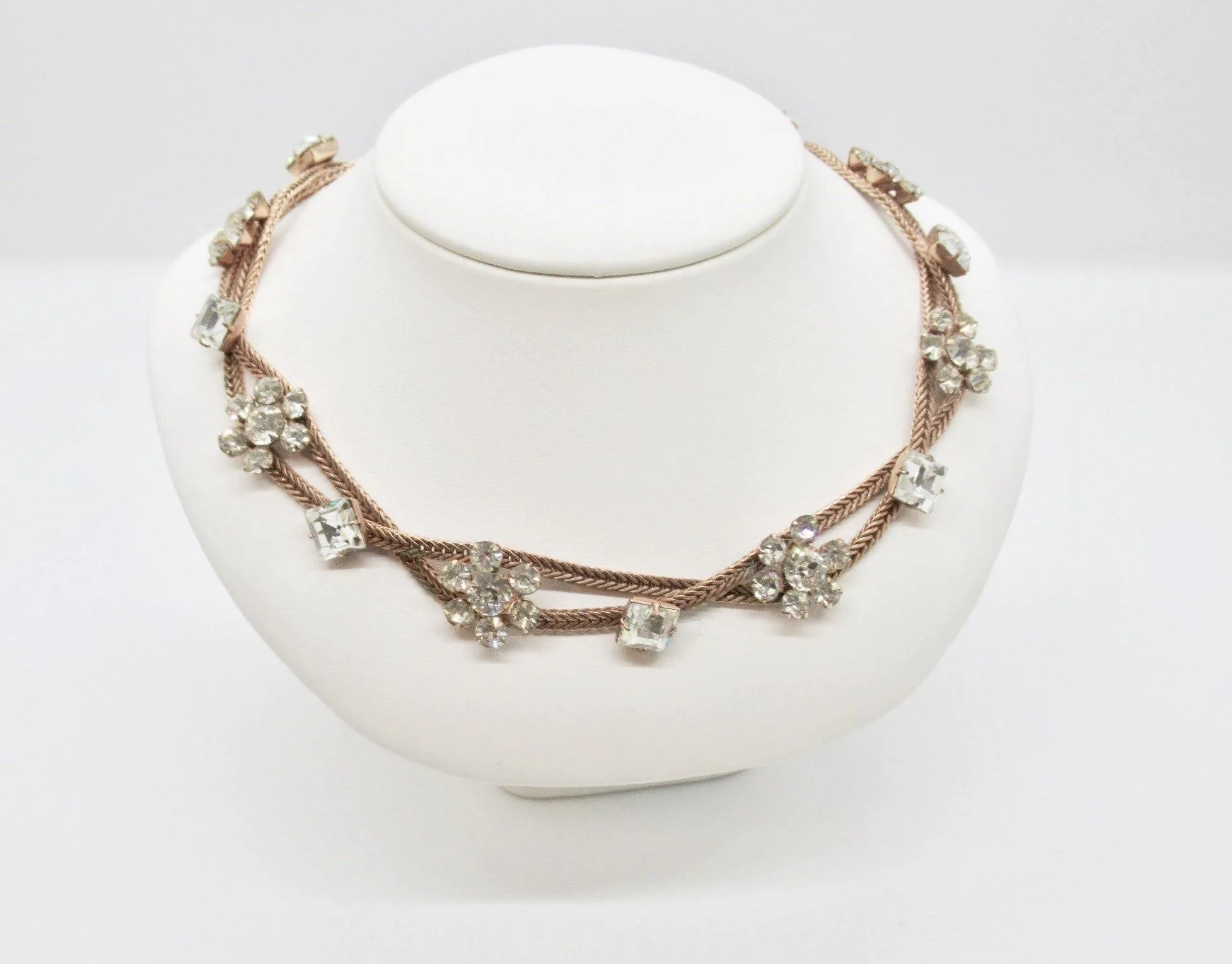 Exquisite Vintage Rhinestone Braided Necklace