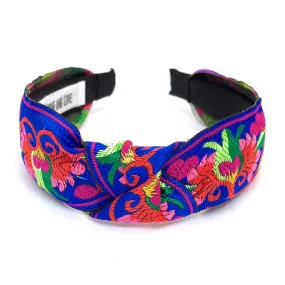 Floral Embroidered Knot Headband (Royal Blue)