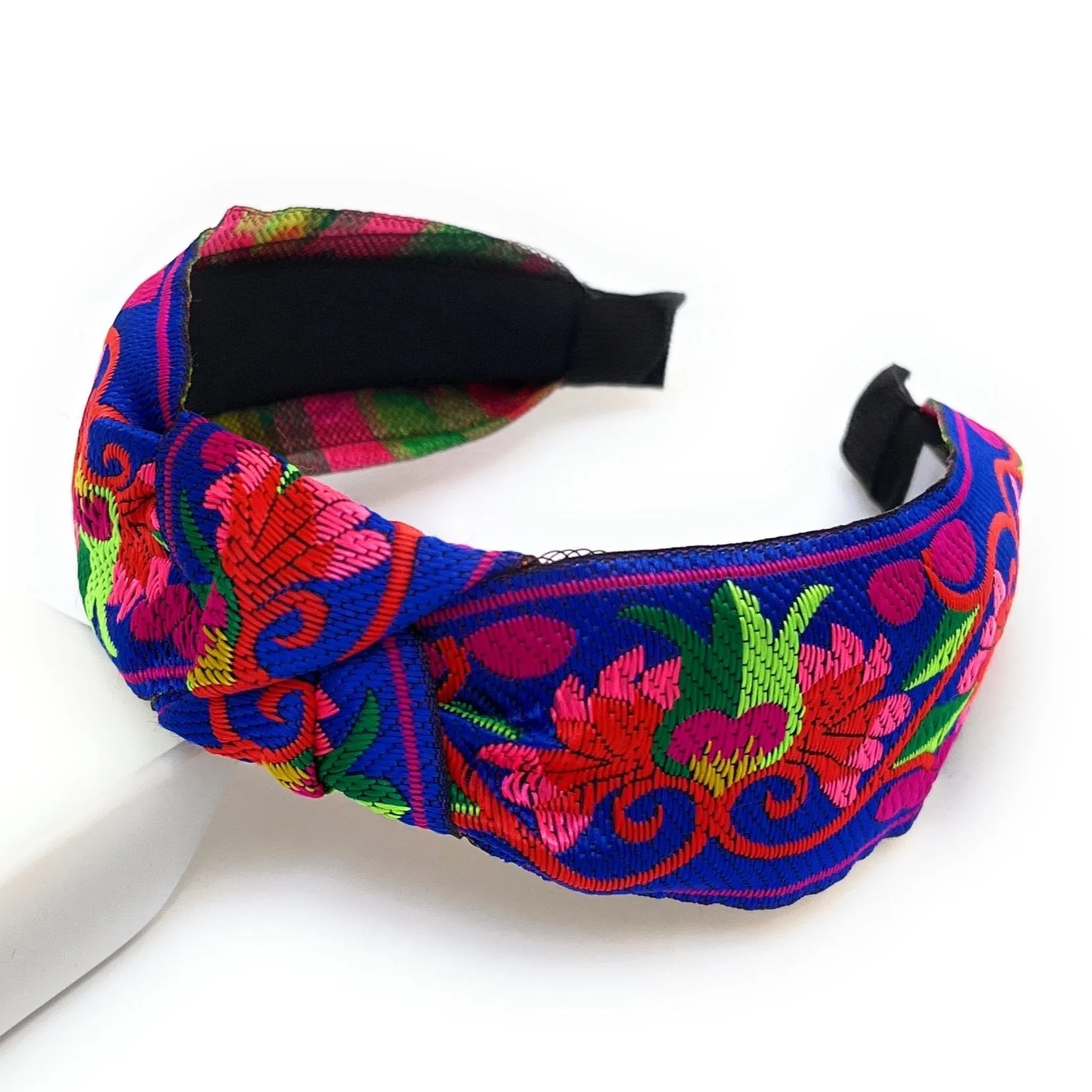 Floral Embroidered Knot Headband (Royal Blue)