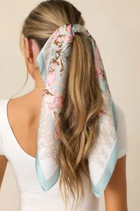From The Top Turquoise Blue Floral Print Scarf