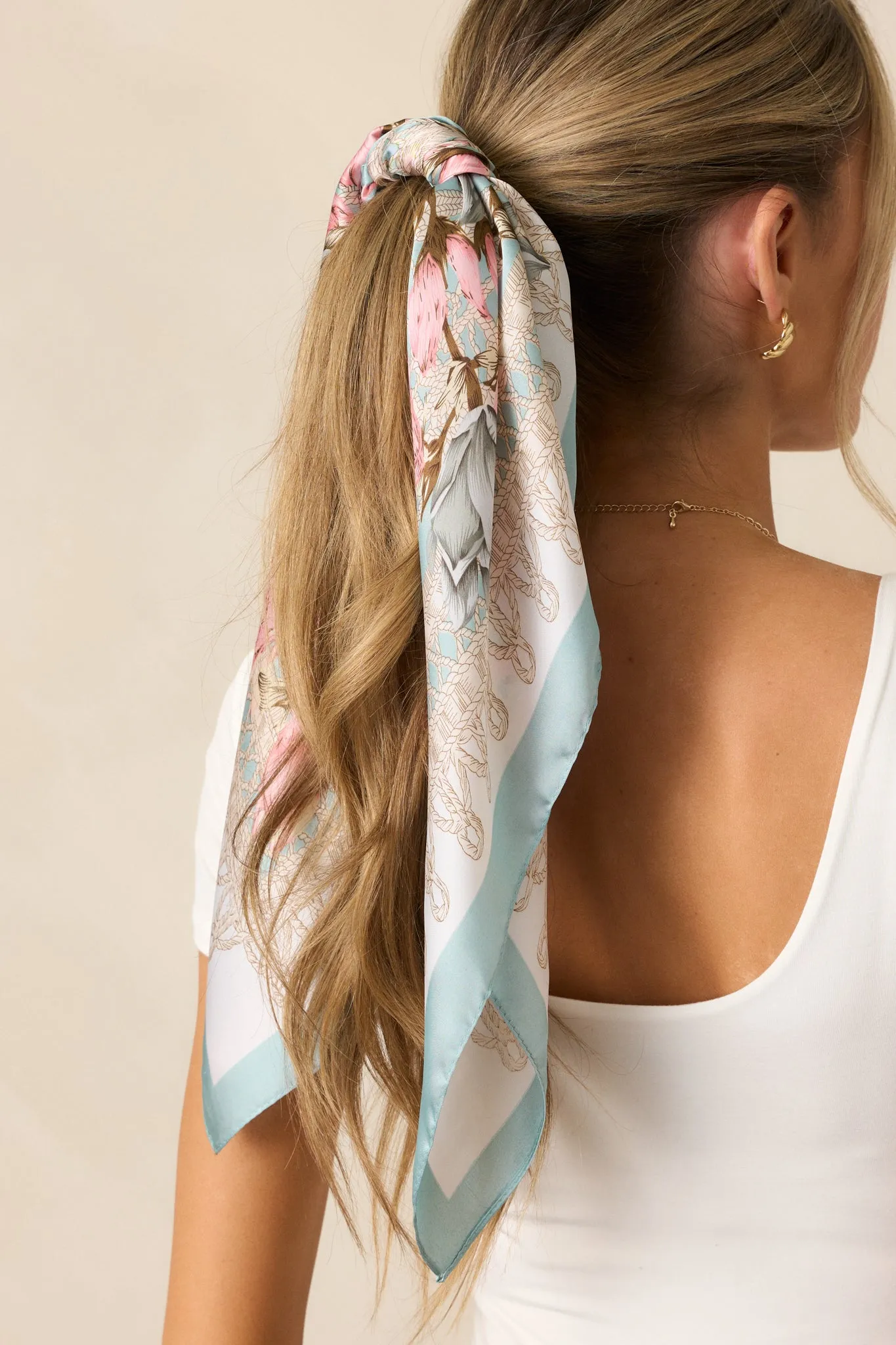 From The Top Turquoise Blue Floral Print Scarf