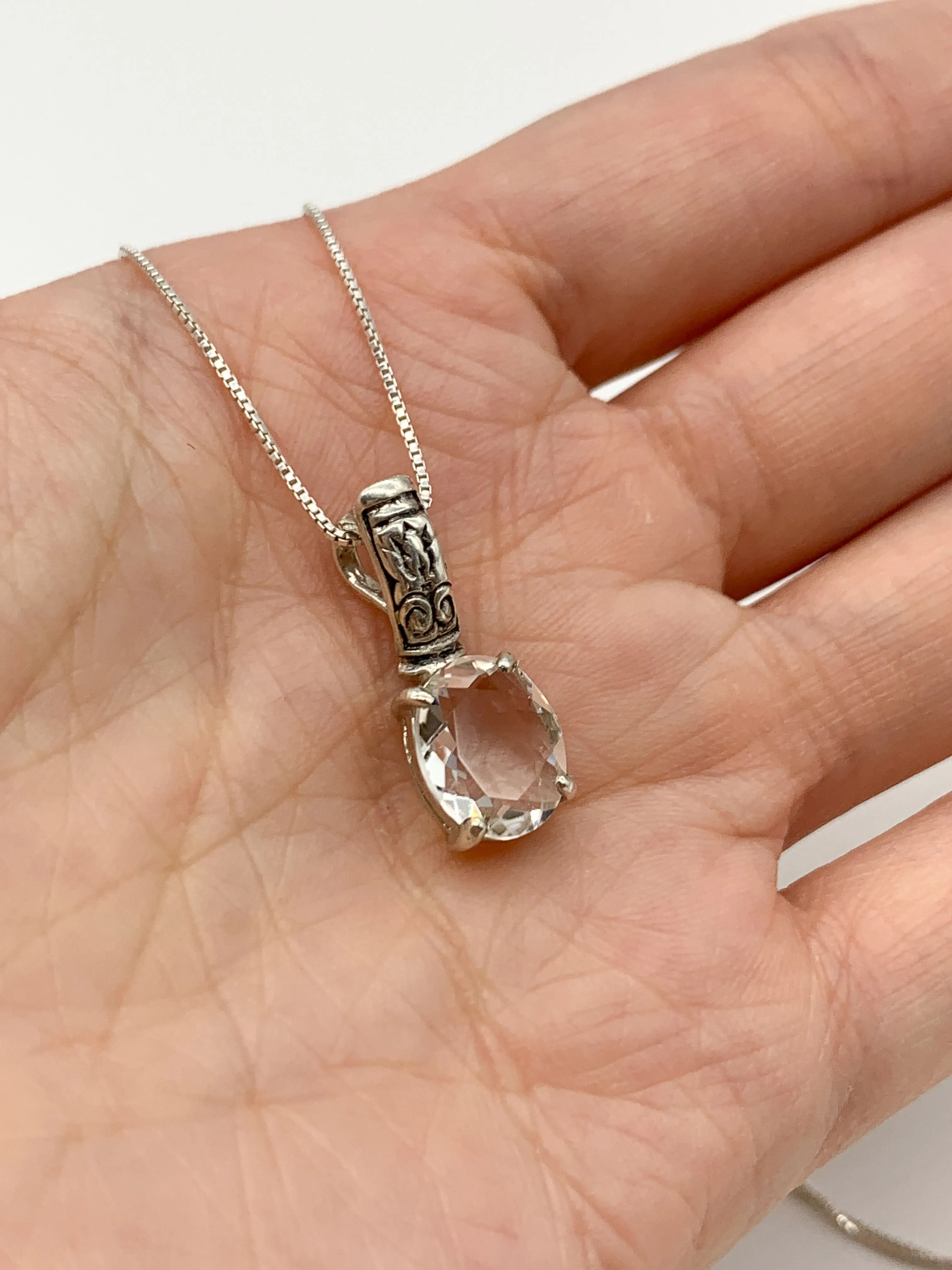 Genuine Topaz Pendant - Sparkly Boho Necklace - White Tribal Necklacce