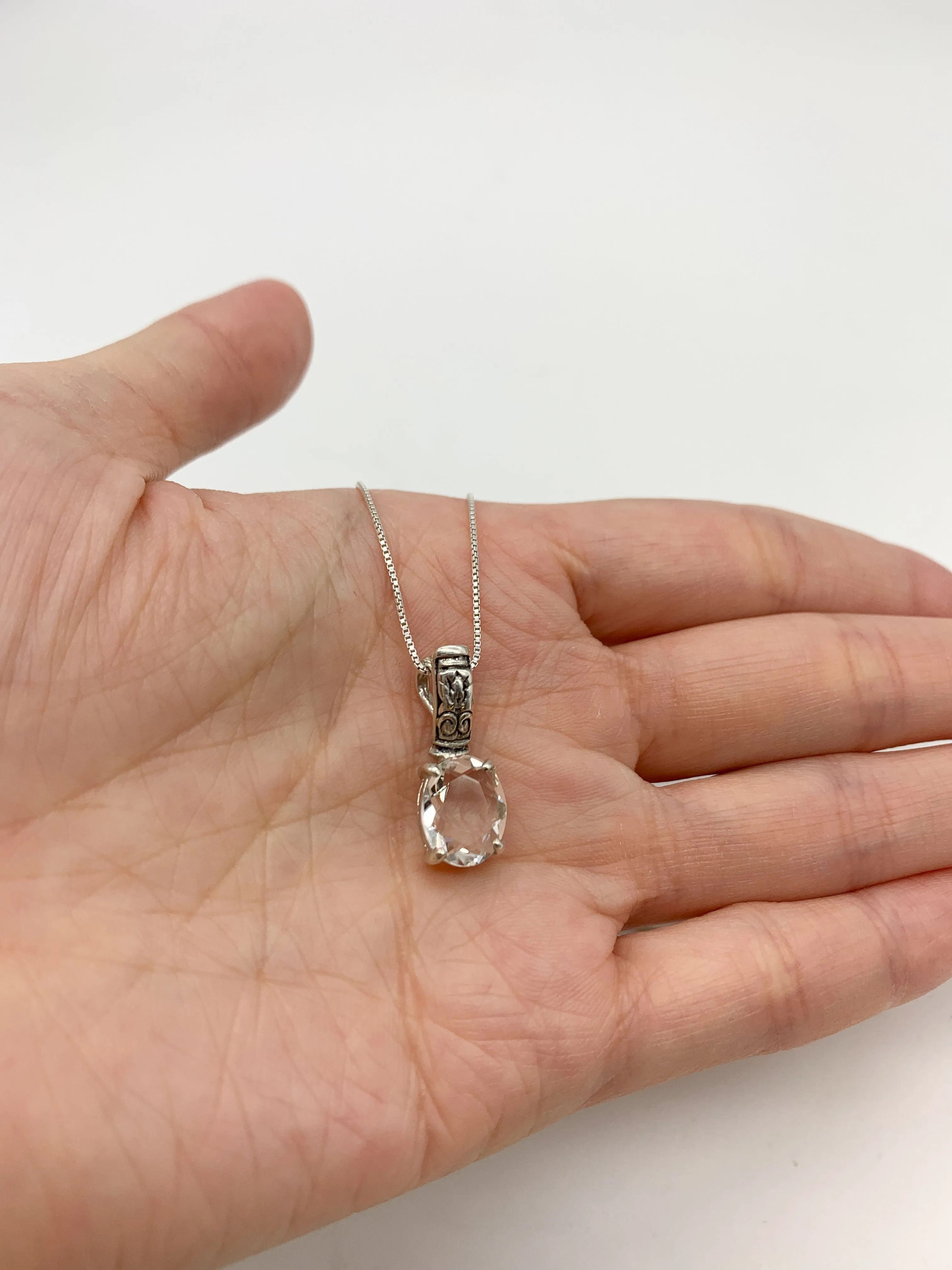 Genuine Topaz Pendant - Sparkly Boho Necklace - White Tribal Necklacce