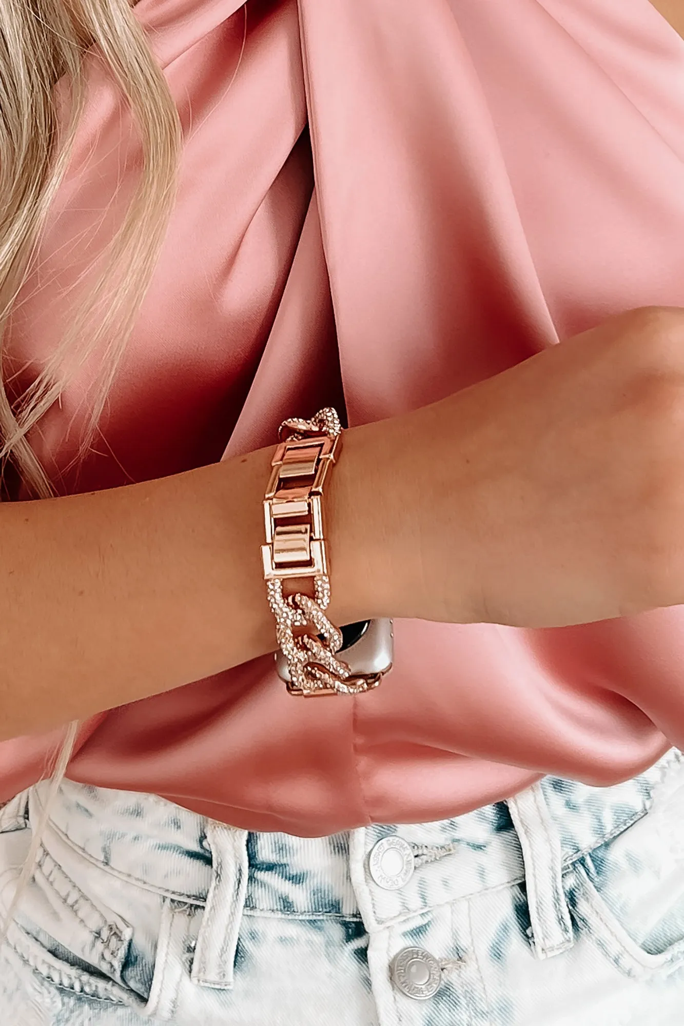Glamour Hour Rhinestone Chain Apple Watch Band (Gold)