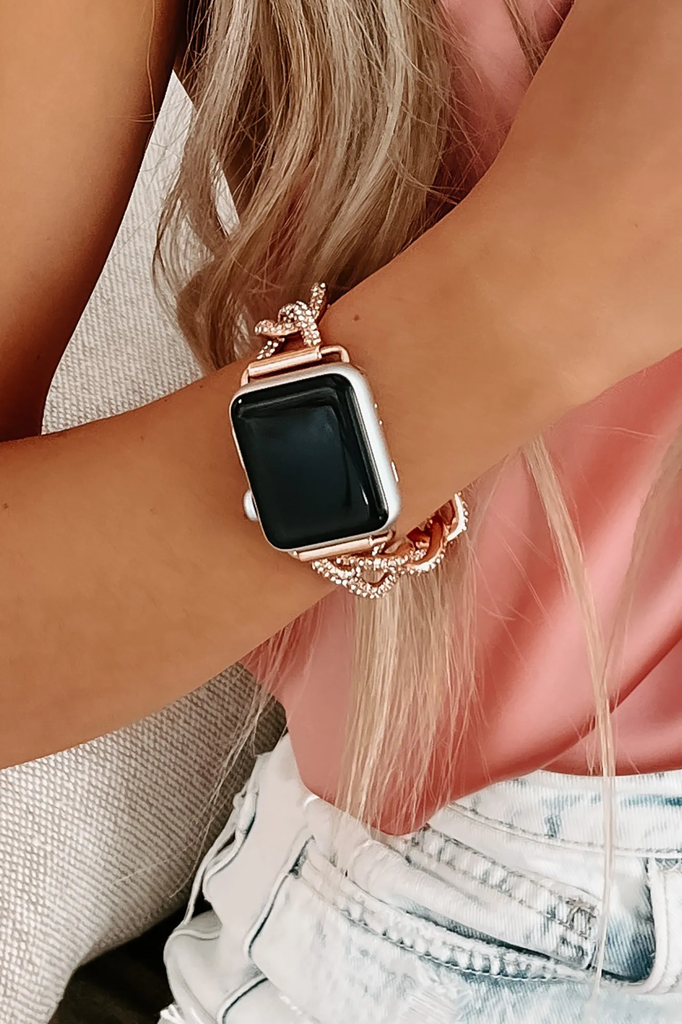 Glamour Hour Rhinestone Chain Apple Watch Band (Gold)