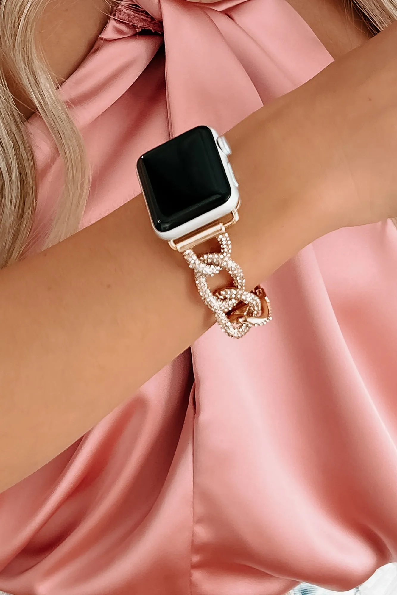 Glamour Hour Rhinestone Chain Apple Watch Band (Gold)