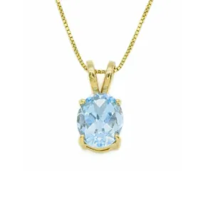 Gold Blue Topaz Necklace - Natural Blue Topaz Pendant, Oval Topaz Necklace
