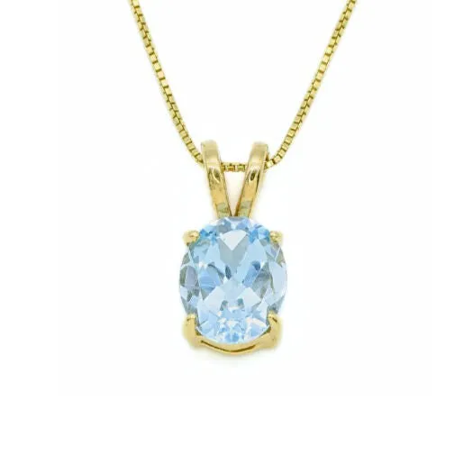 Gold Blue Topaz Necklace - Natural Blue Topaz Pendant, Oval Topaz Necklace