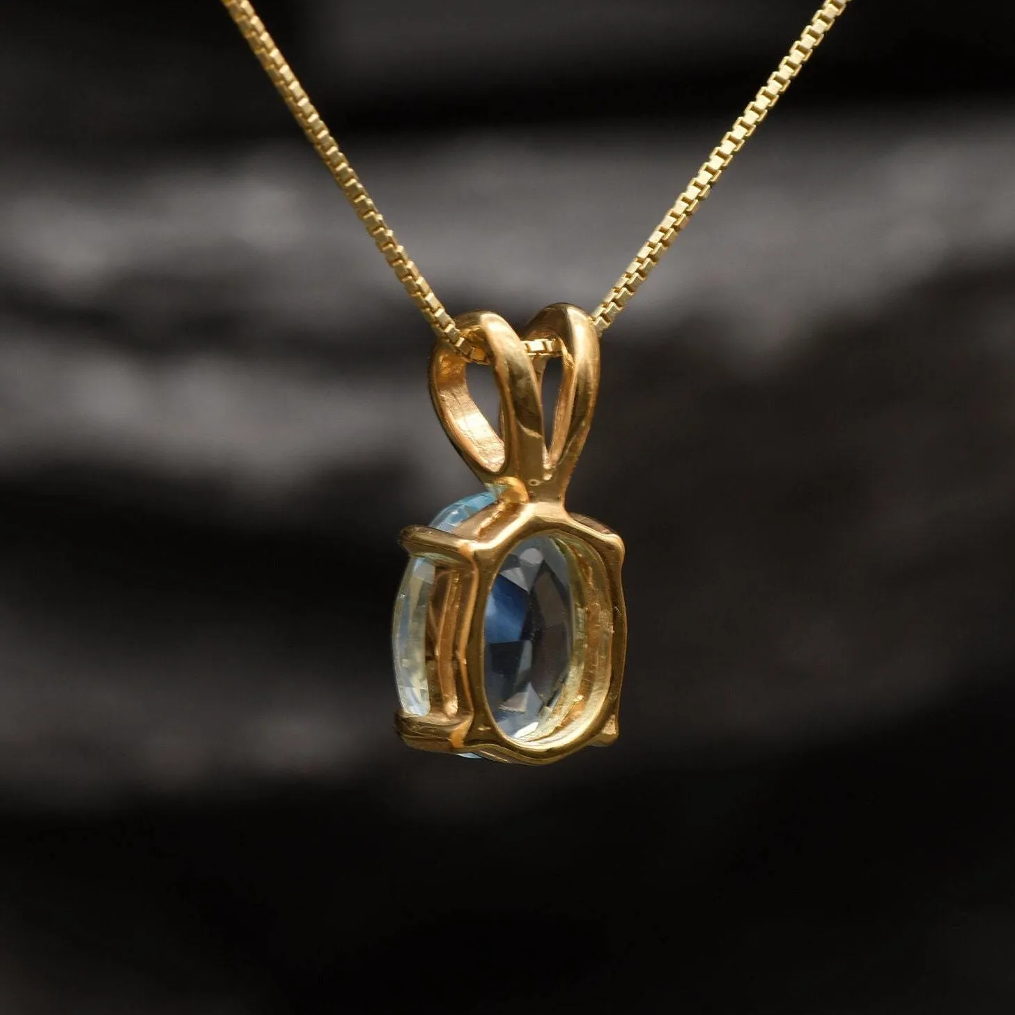 Gold Blue Topaz Necklace - Natural Blue Topaz Pendant, Oval Topaz Necklace
