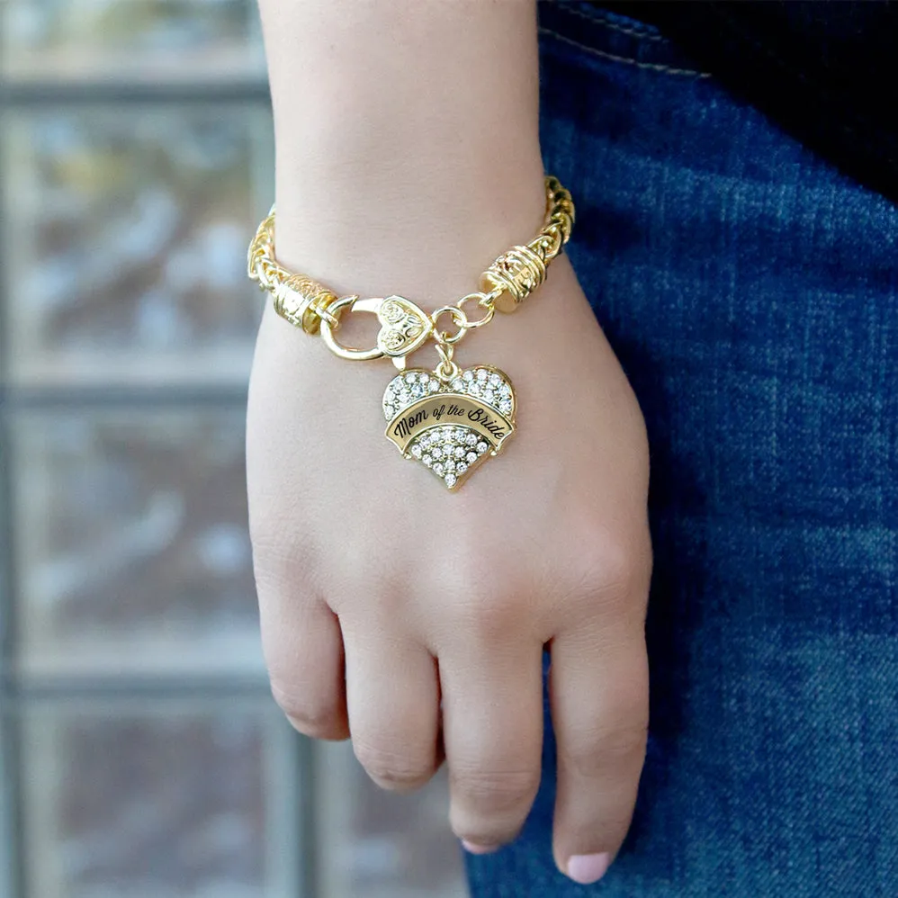 Gold Clear Mom of the Bride Pave Heart Charm Braided Bracelet