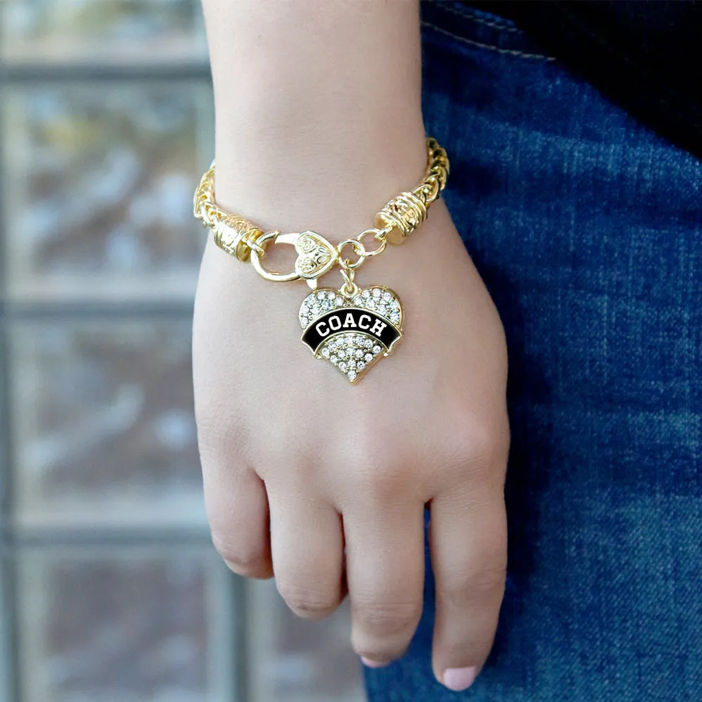 Gold Coach - Black and White Pave Heart Charm Braided Bracelet