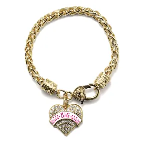 Gold Fuchsia and Rose Big Pave Heart Charm Braided Bracelet
