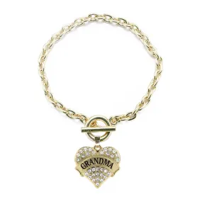 Gold Grandma Pave Heart Charm Toggle Bracelet
