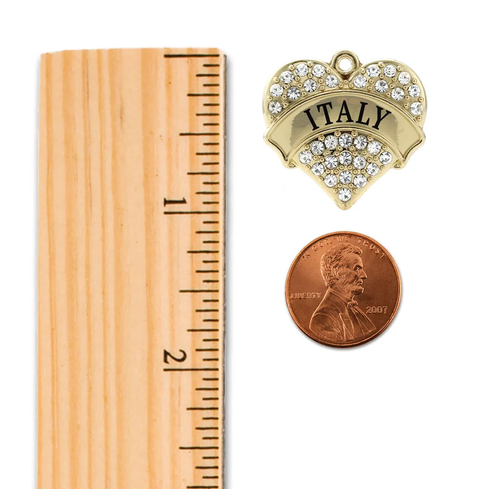 Gold Italy Pave Heart Charm Toggle Bracelet