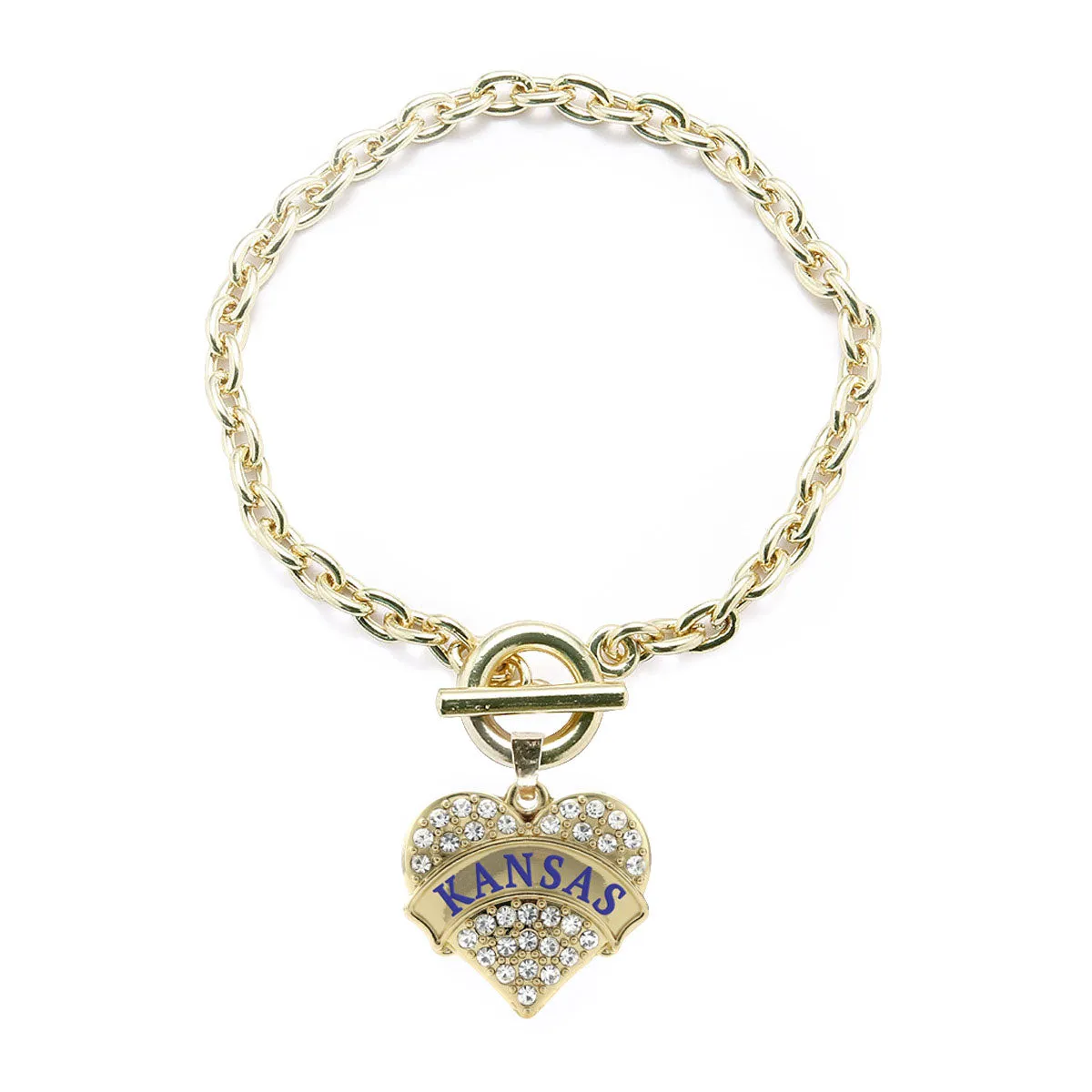 Gold Kansas Pave Heart Charm Toggle Bracelet