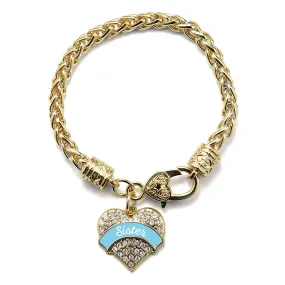 Gold Light Blue Sister Pave Heart Charm Braided Bracelet