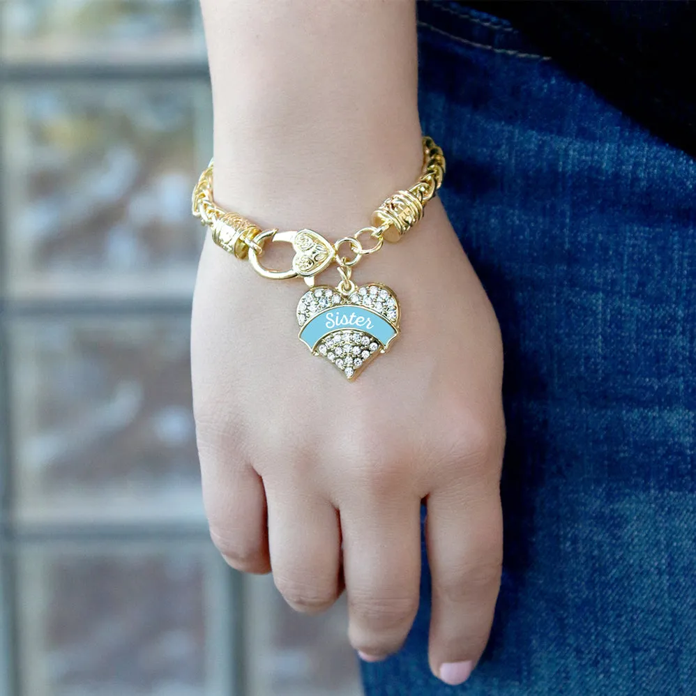 Gold Light Blue Sister Pave Heart Charm Braided Bracelet