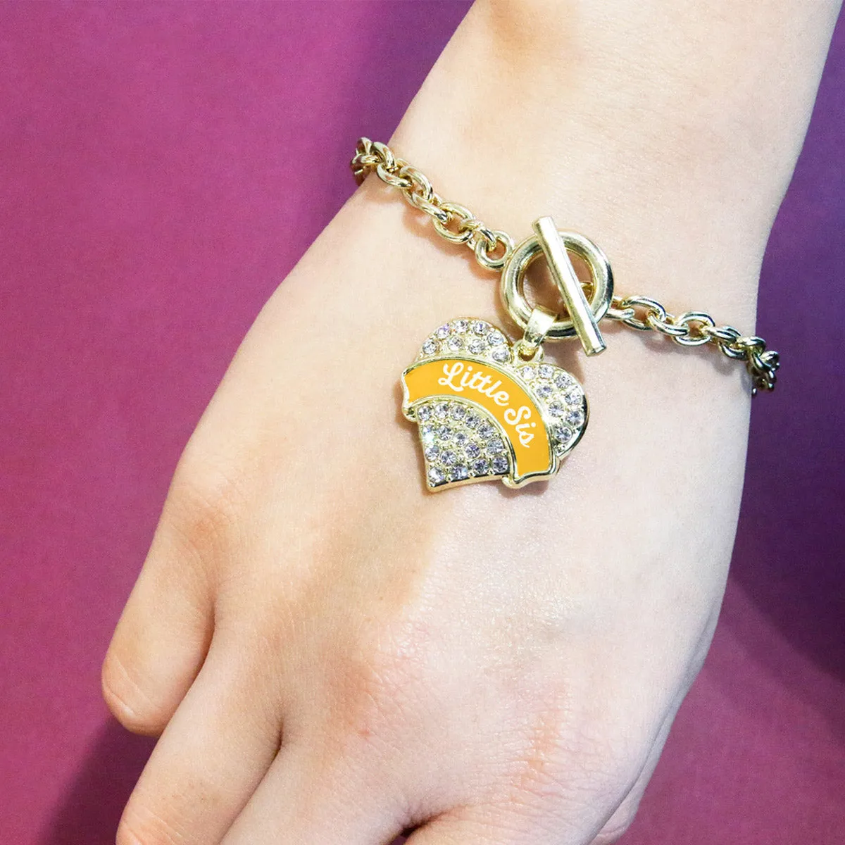 Gold Marigold Little Sister Pave Heart Charm Toggle Bracelet