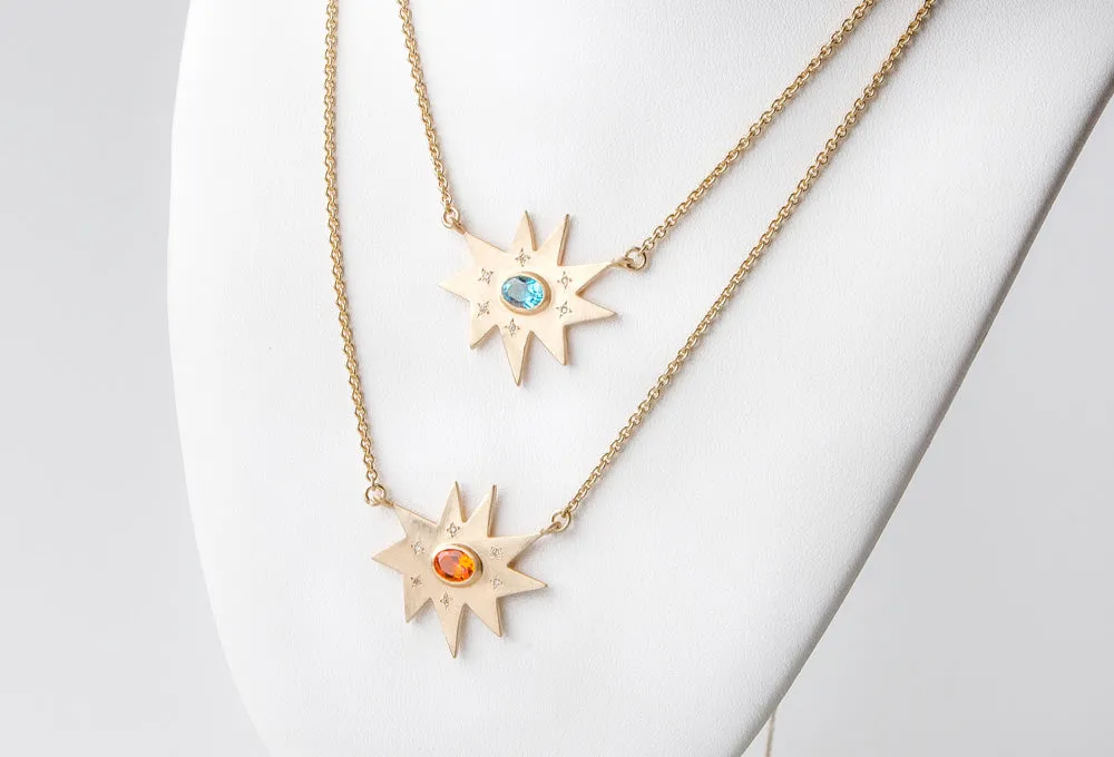 Gold Maxi KAPOW! Necklace: Blue Topaz
