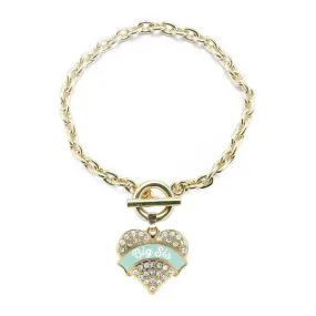 Gold Mint Big Sister Pave Heart Charm Toggle Bracelet