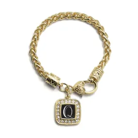 Gold My Script Initials - Letter Q Square Charm Braided Bracelet