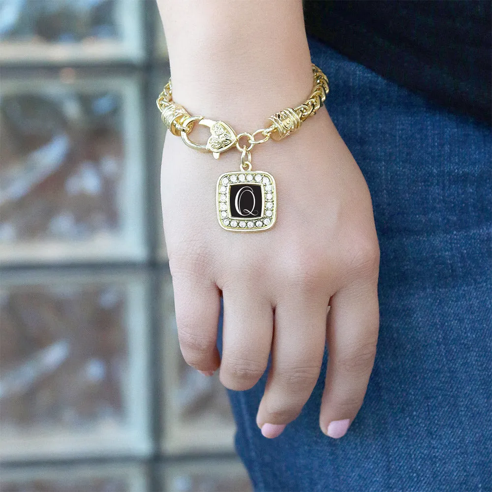 Gold My Script Initials - Letter Q Square Charm Braided Bracelet