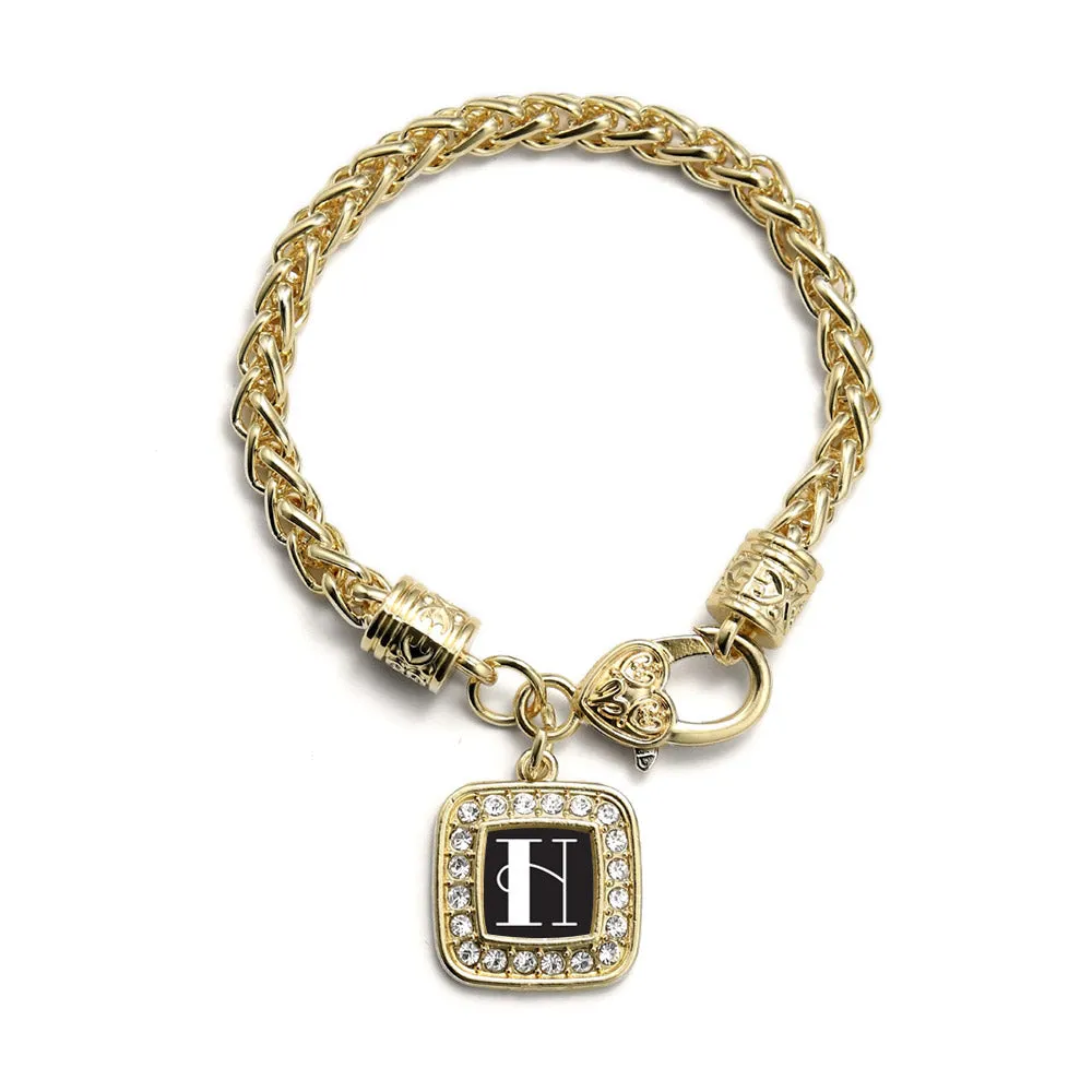 Gold My Vintage Initials - Letter H Square Charm Braided Bracelet